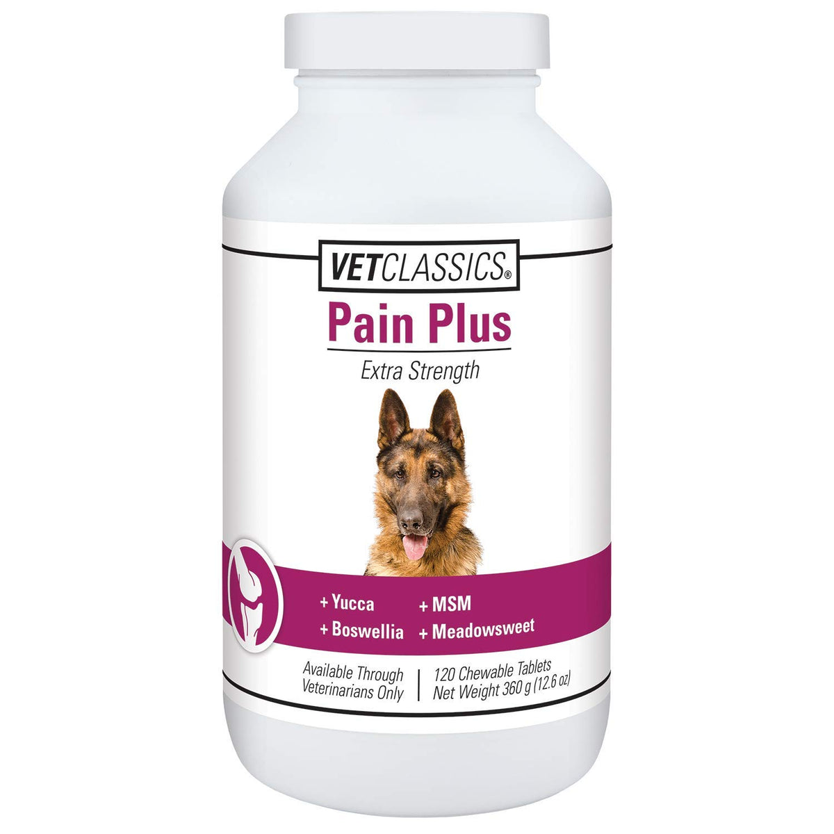 Vet Classics Pain Plus tabletas masticables para perros, posible alivio tras la actividad diaria.