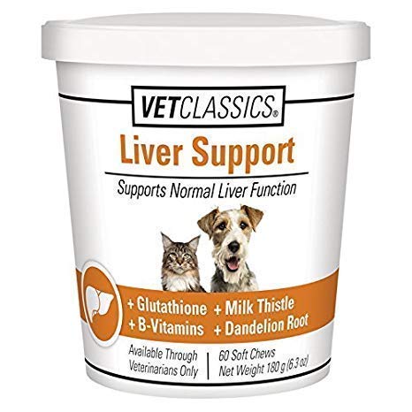 Vet Classics Liver Support: cardo mariano visible en la etiqueta.