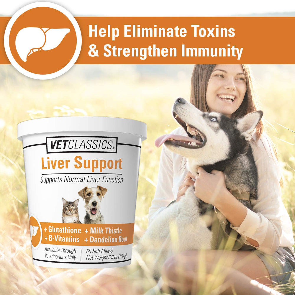 Vet Classics Liver Support: pastillas masticables con vitaminas B y glutatión.