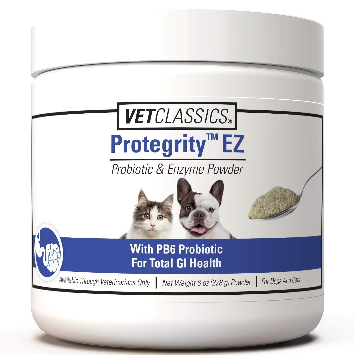 Vet Classics Protegrity EZ, probiótico en polvo para perros y gatos, apoyo digestivo.