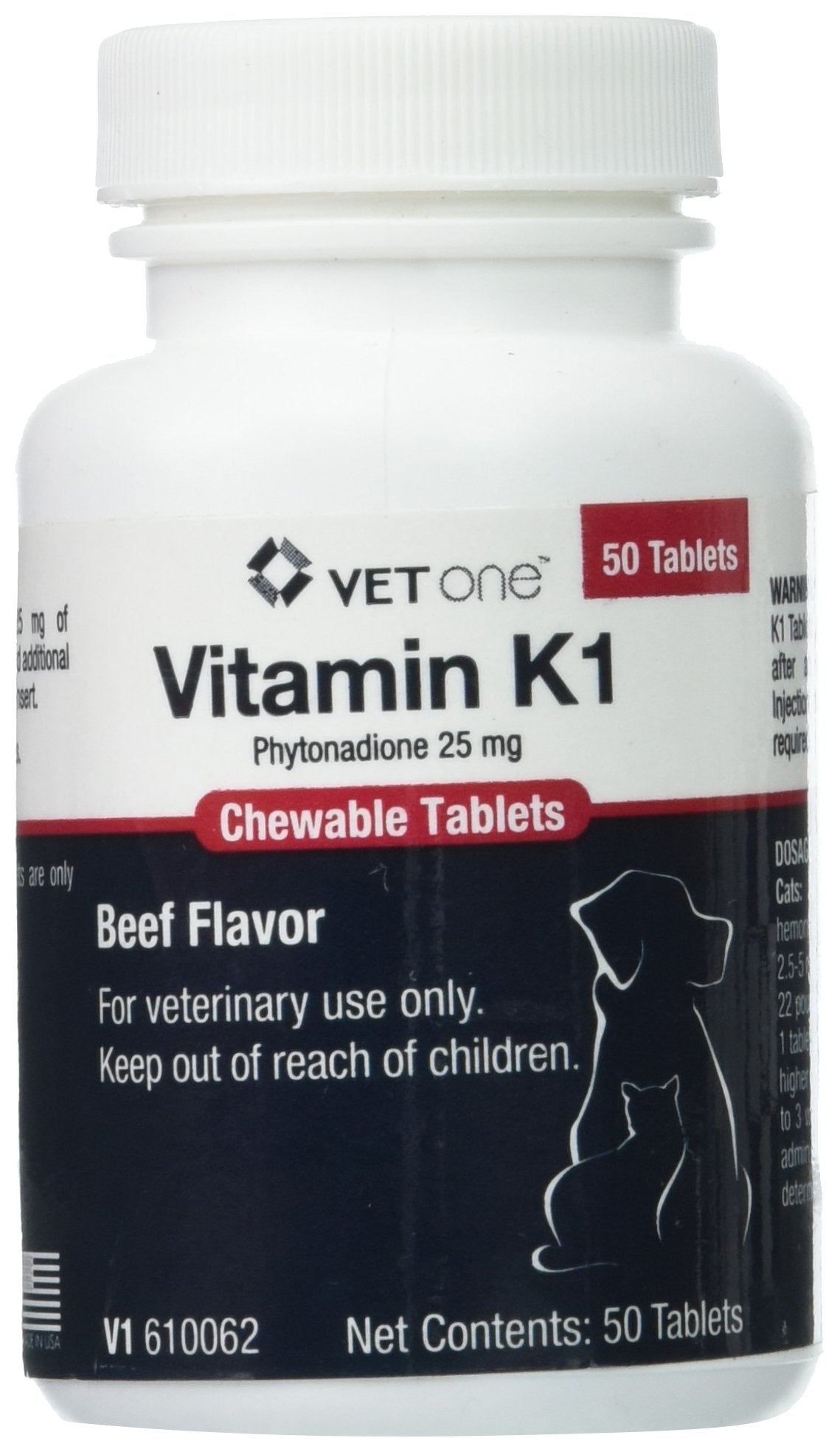 Vet One Vitamina K1 tableta masticable sabor carne para perros y gatos.