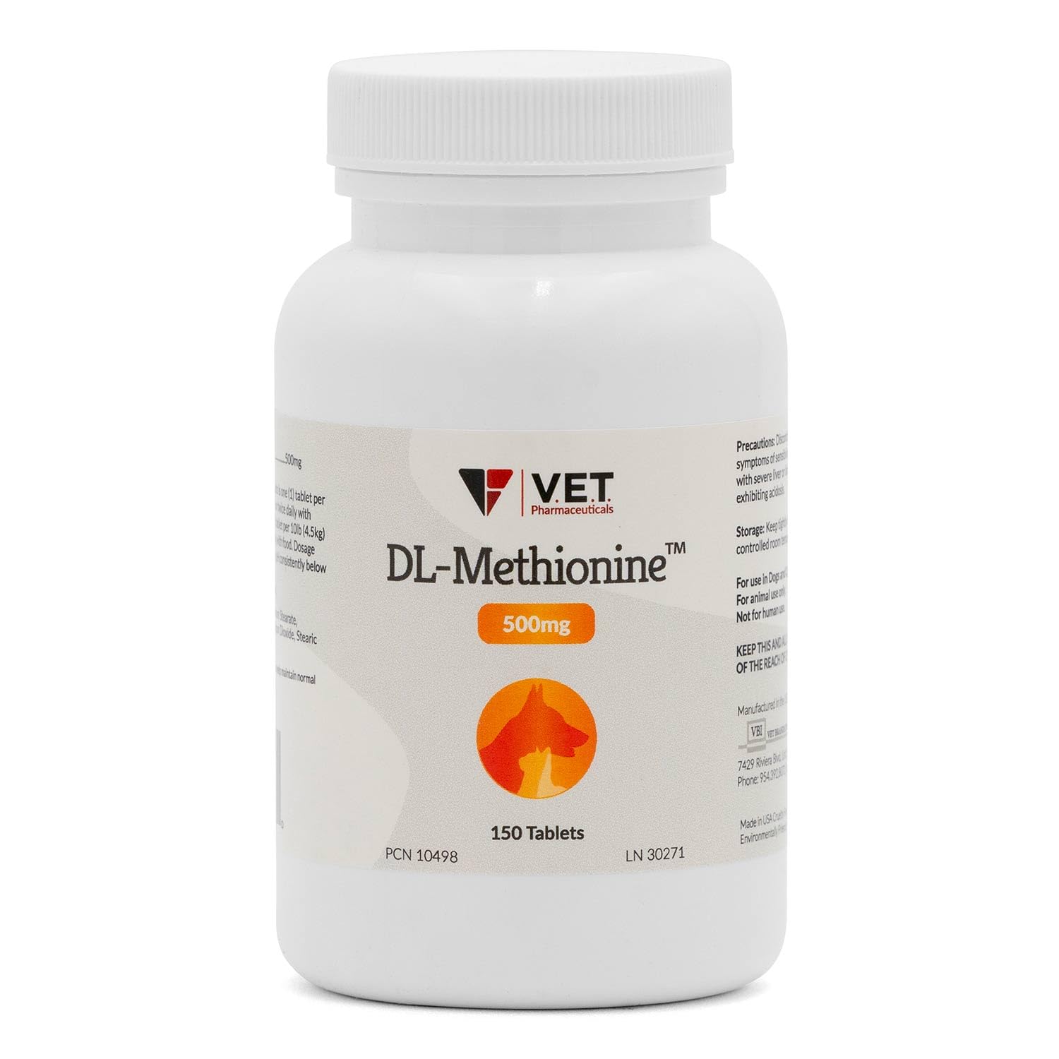 DL-Metionina de V.E.T. Pharmaceuticals, tabletas 500 mg para apoyo urinario en mascotas