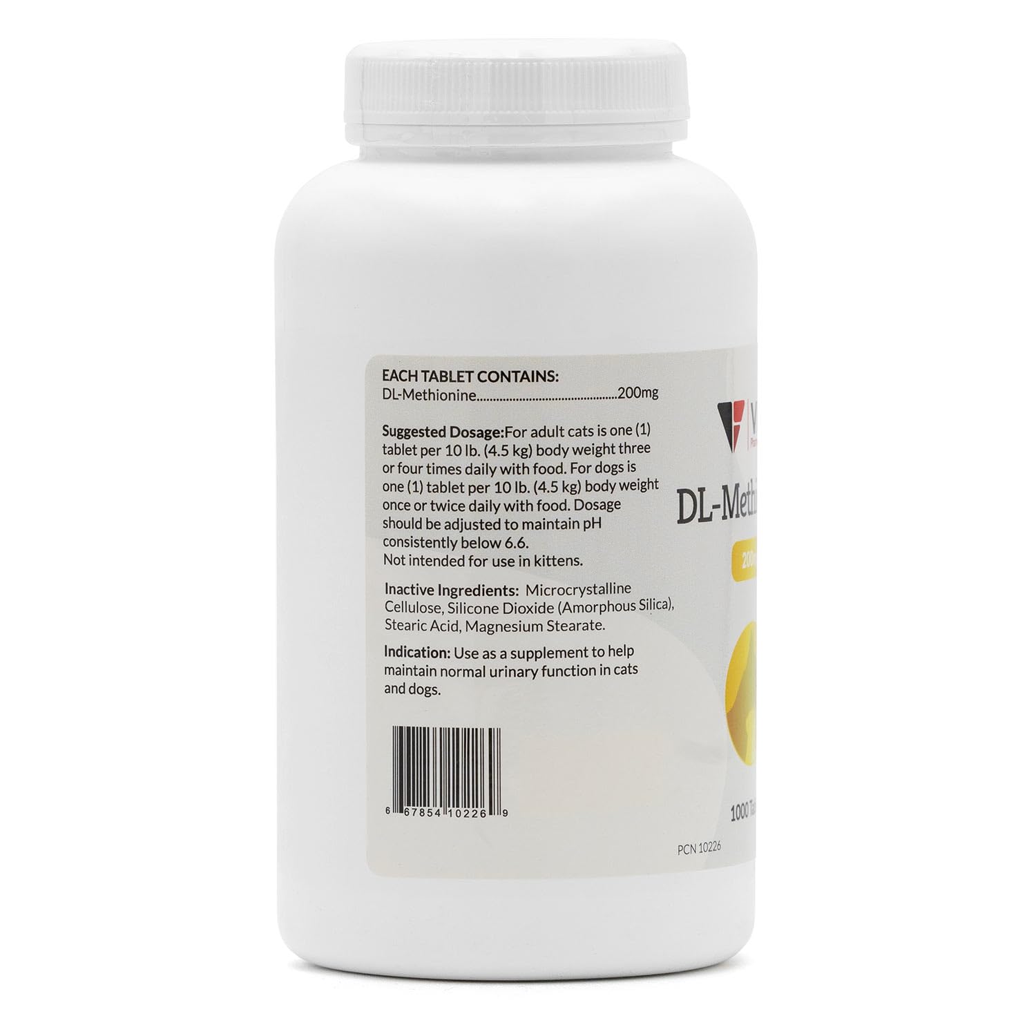 Botella de DL Metionina de V.E.T. PHARMACEUTICALS para administración casera.