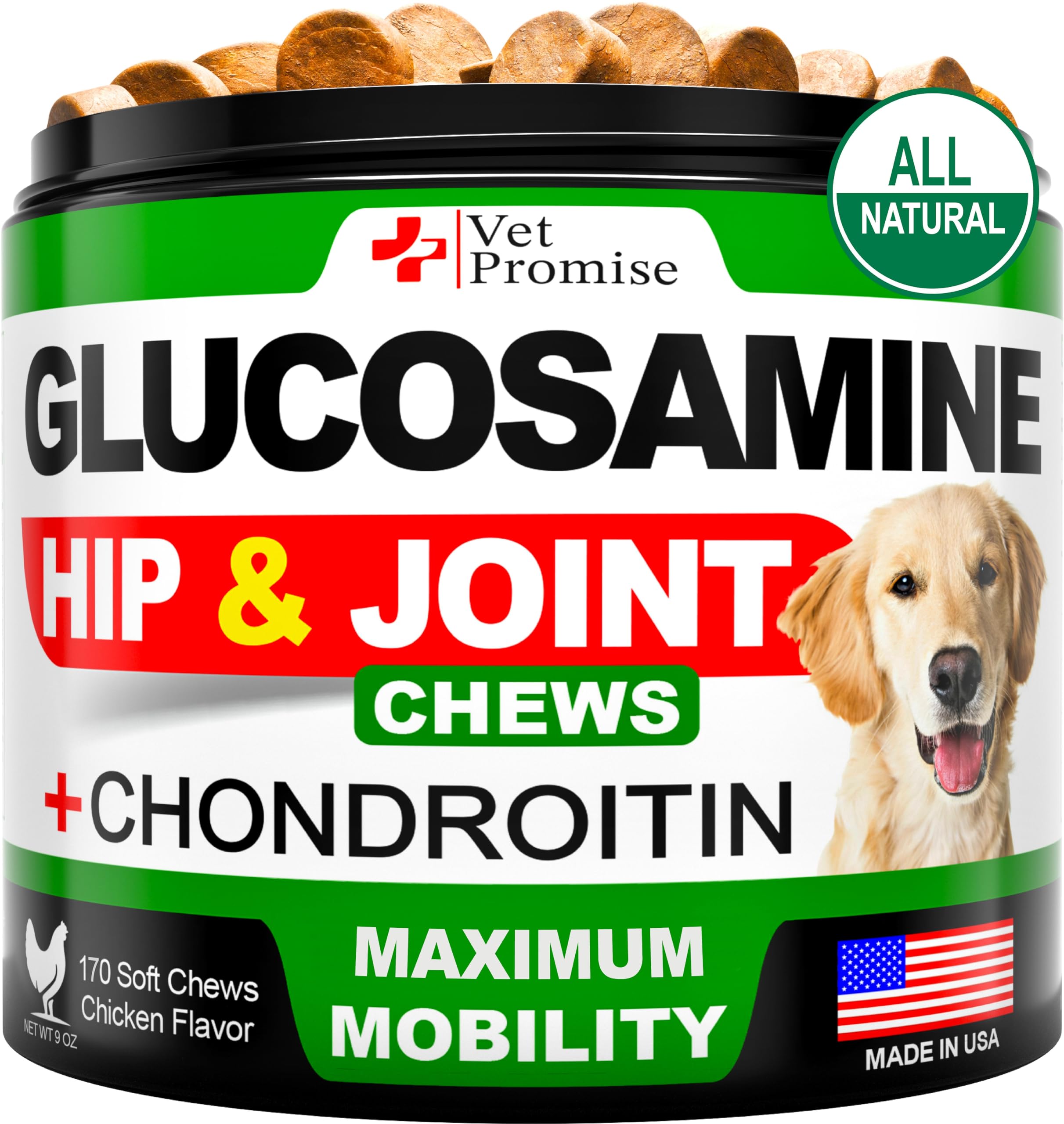 Vet Promise glucosamina para articulaciones de perro, gomitas que apoyan movilidad diaria.