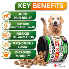 Vet Promise Glucosamina para perros, golosinas masticables para soporte articular.