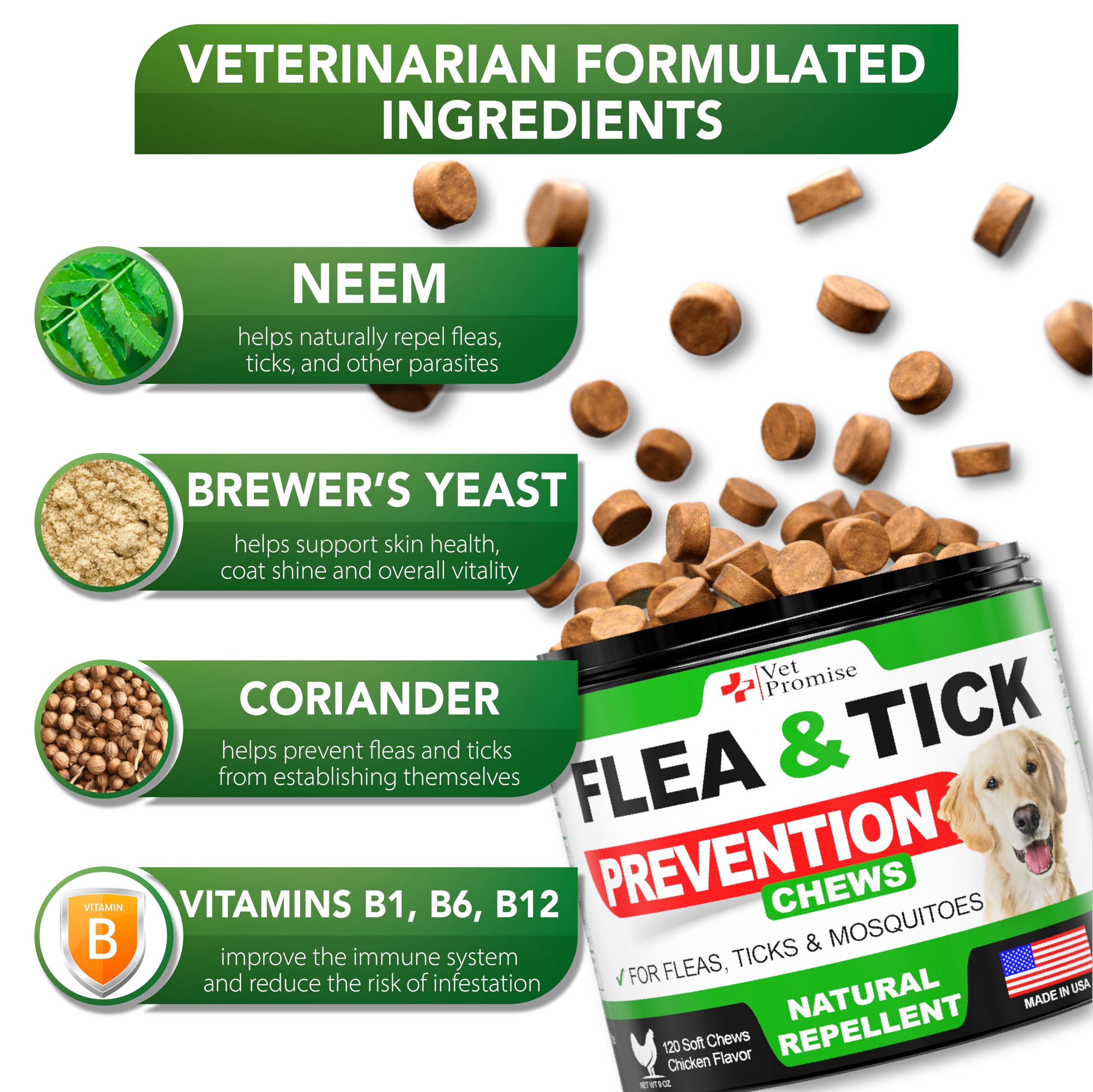 Vet Promise ingredientes naturales, fórmula suave para el bienestar del perro.