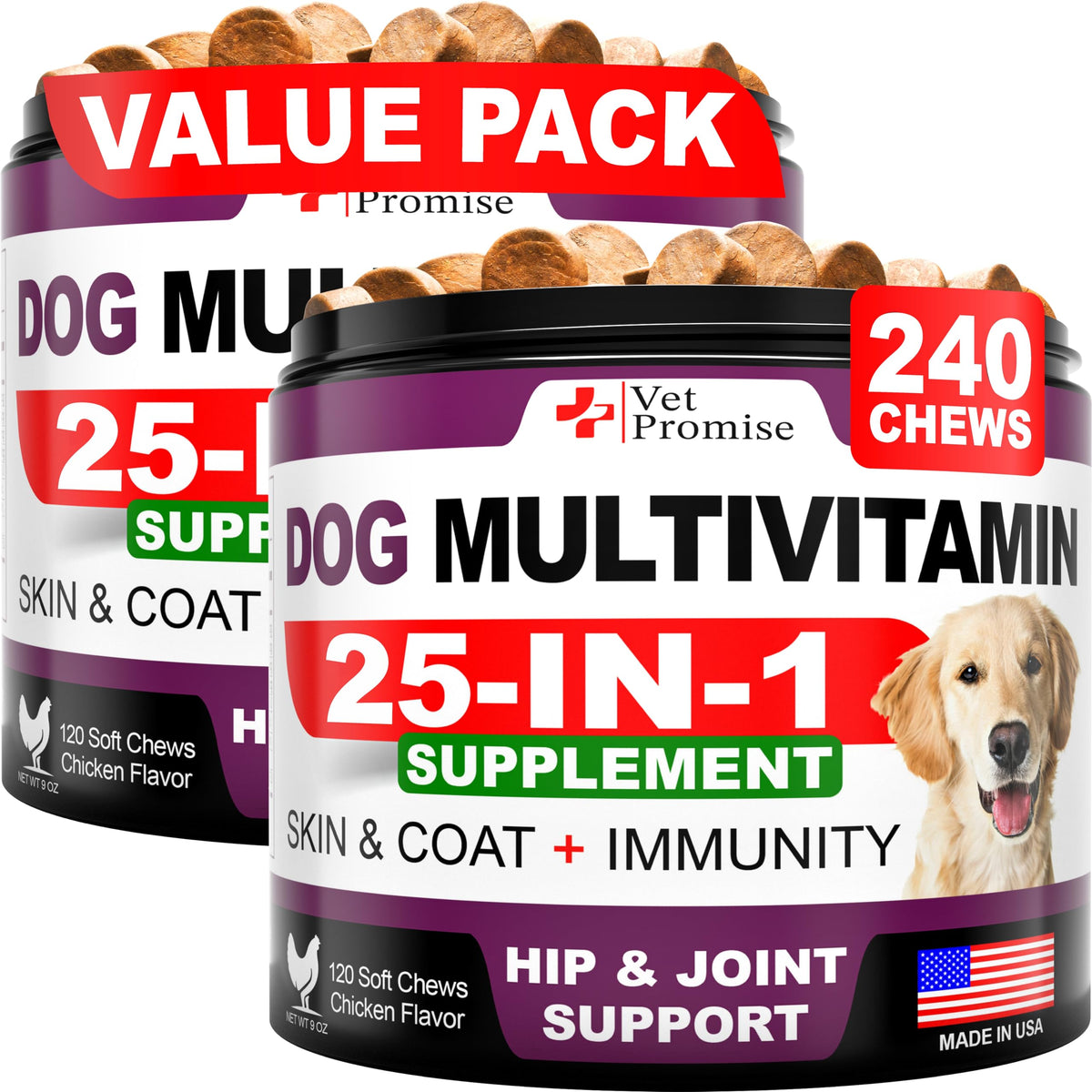 Vet Promise multivitamínicos para perros, dos-pack botellas para apoyo general de la salud