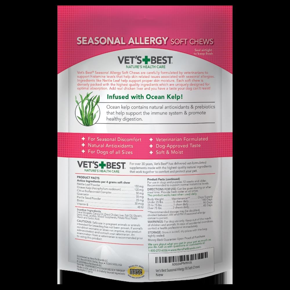 Vet's Best Alergias Estacionales, gomitas suaves con sabor agradable.