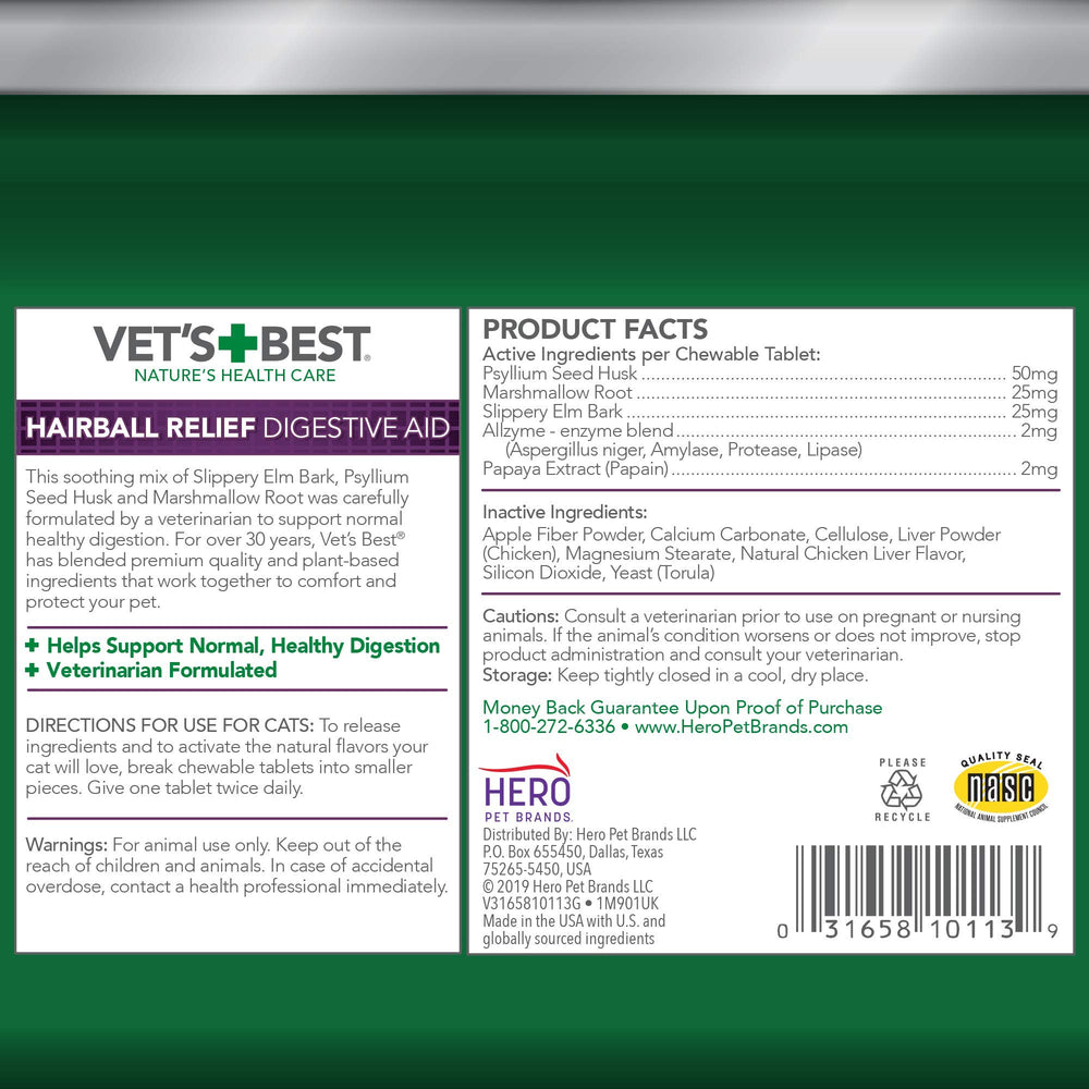 Vet's Best Cat Hairball Relief: suave y crujiente para paladar felino.