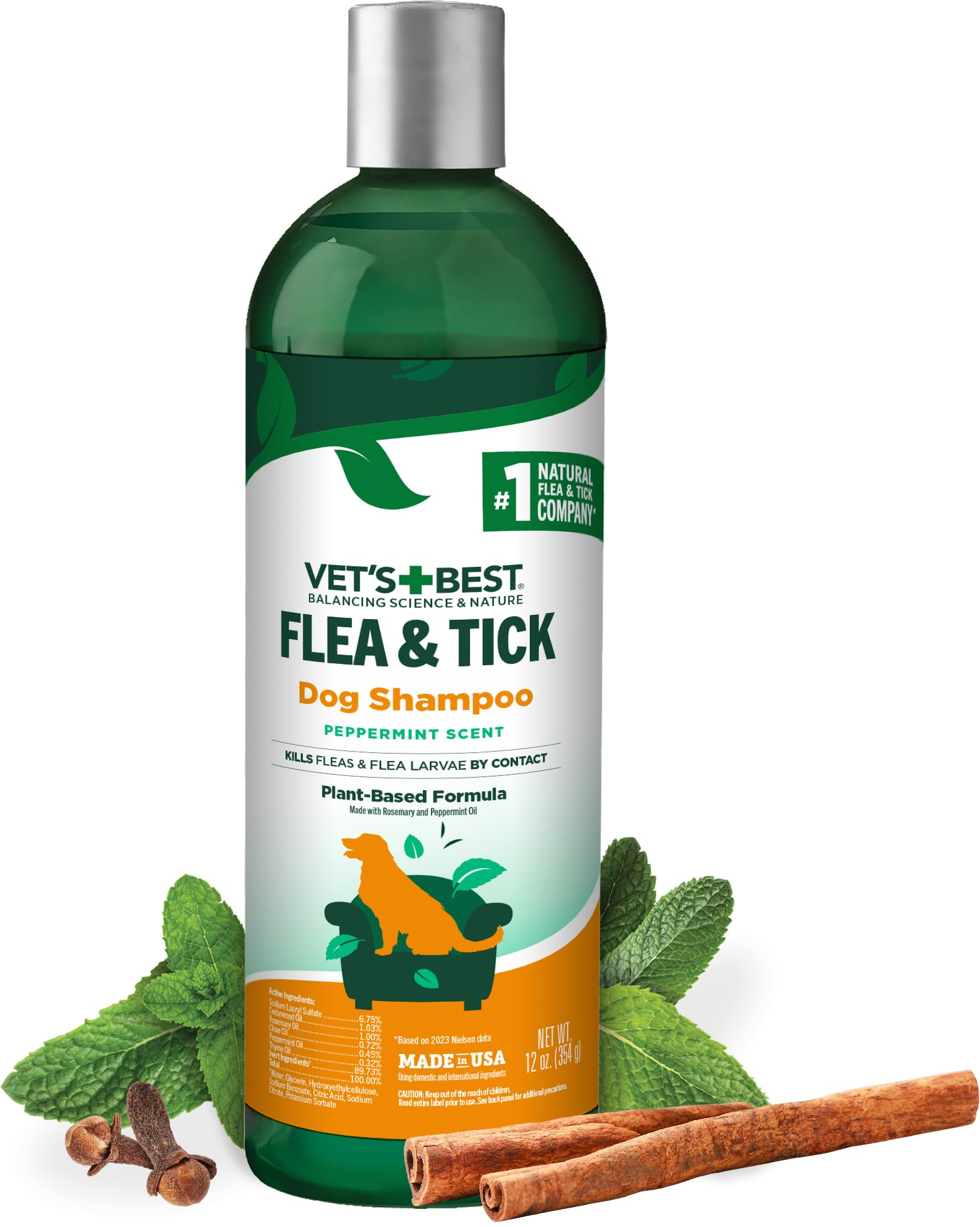 Vet's Best flea and tick shampoo bottle for dogs, helps reduce fleas on contact.