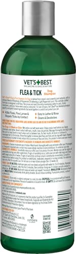 Foamy lather from Vet's Best shampoo during a dog bath, coats fur soft.