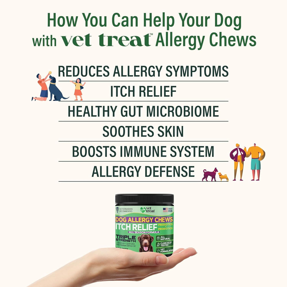 Masticables Vet Treat para alivio del picor en perros con alergias.