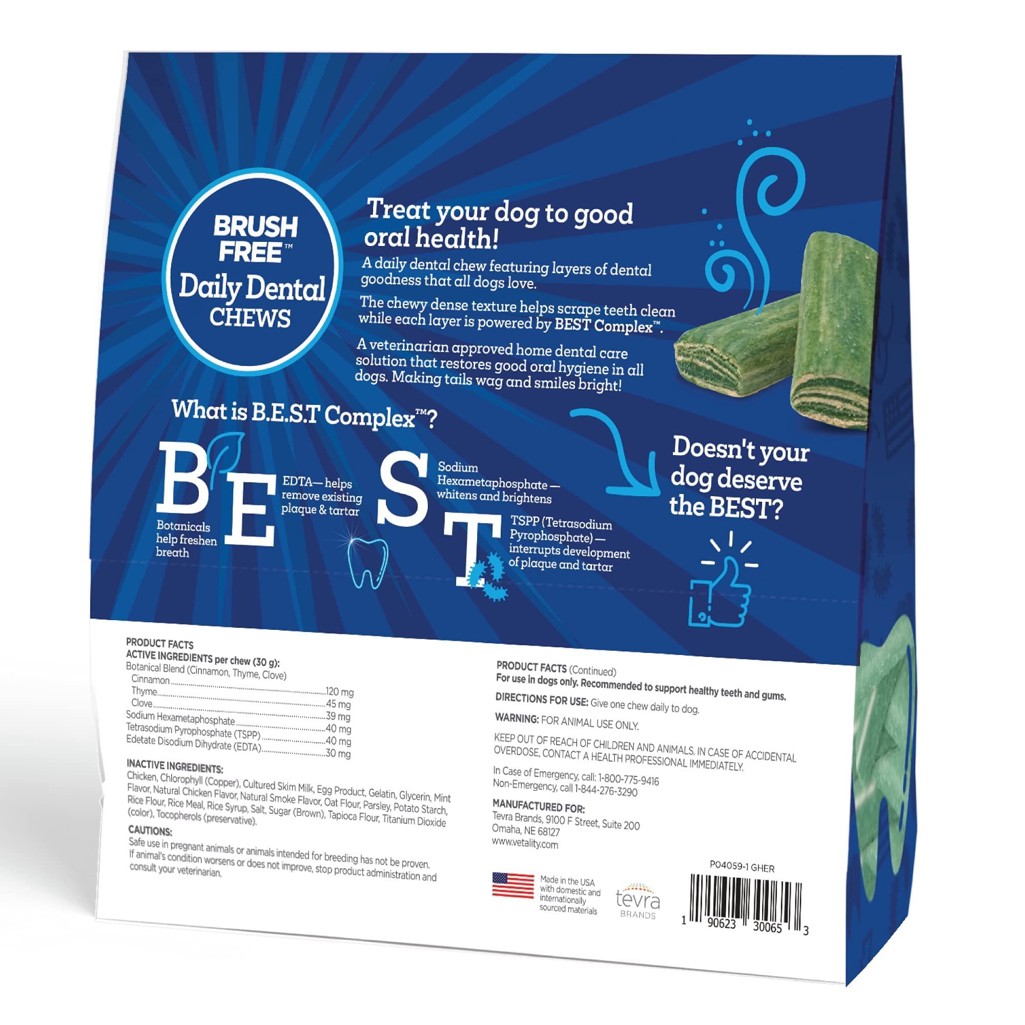 Vetality masticables dentales para perros, aptos para seniors y estómagos sensibles.