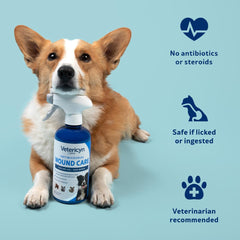 Cuidado en casa con Vetericyn Plus para heridas menores en mascotas.