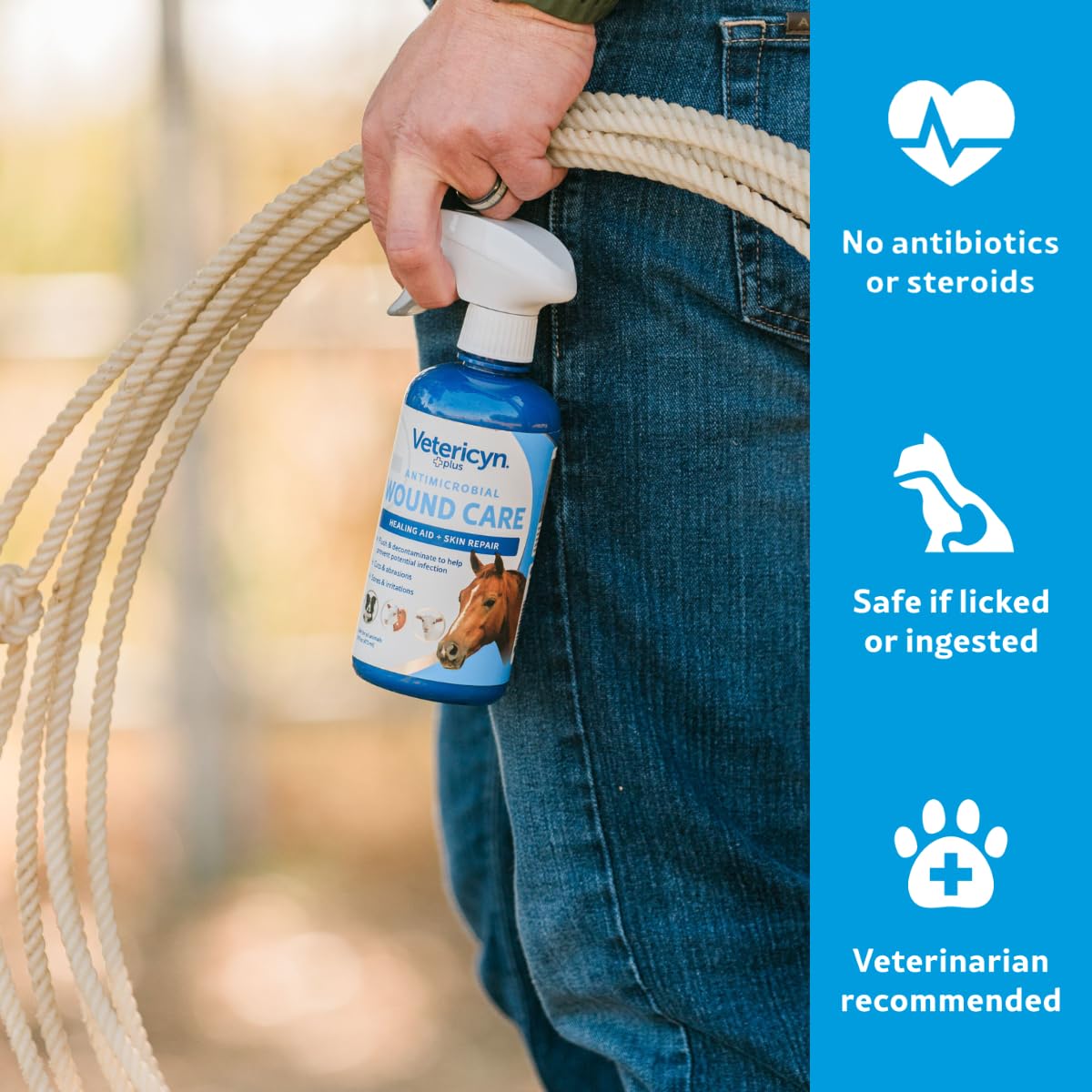 Kit de primeros auxilios para caballos con Vetericyn Plus, apoyo para el cuidado diario.