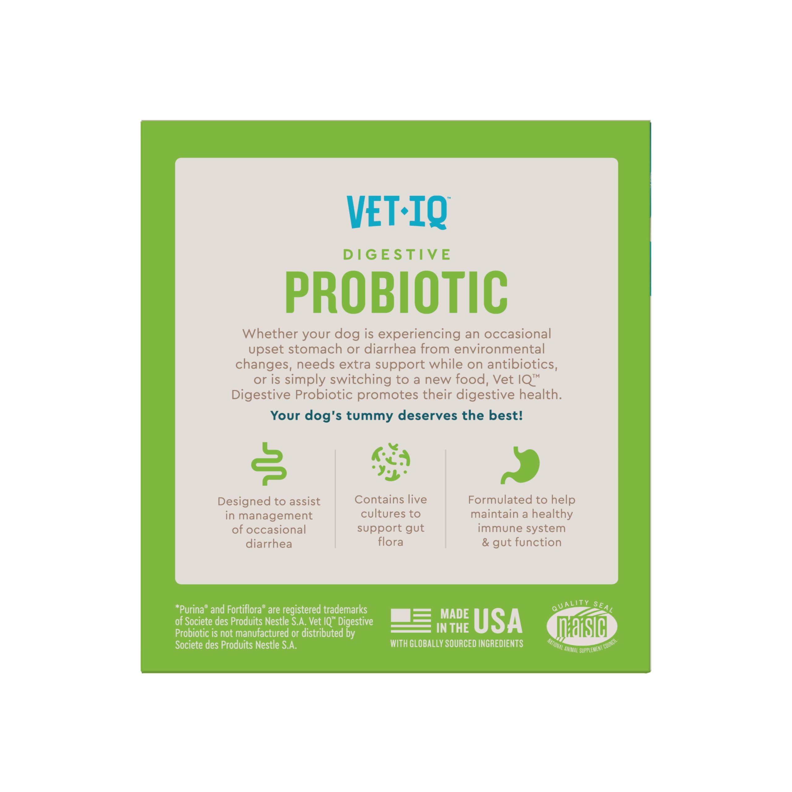 VetIQ digestive support for dogs during antibiotic use or new foods.