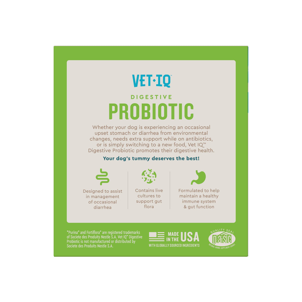 VetIQ digestive support for dogs during antibiotic use or new foods.