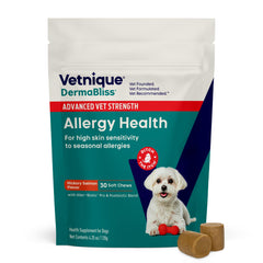 Vetnique DermaBliss, pastillas masticables para perros, apoyo suave a la piel durante la alergia estacional