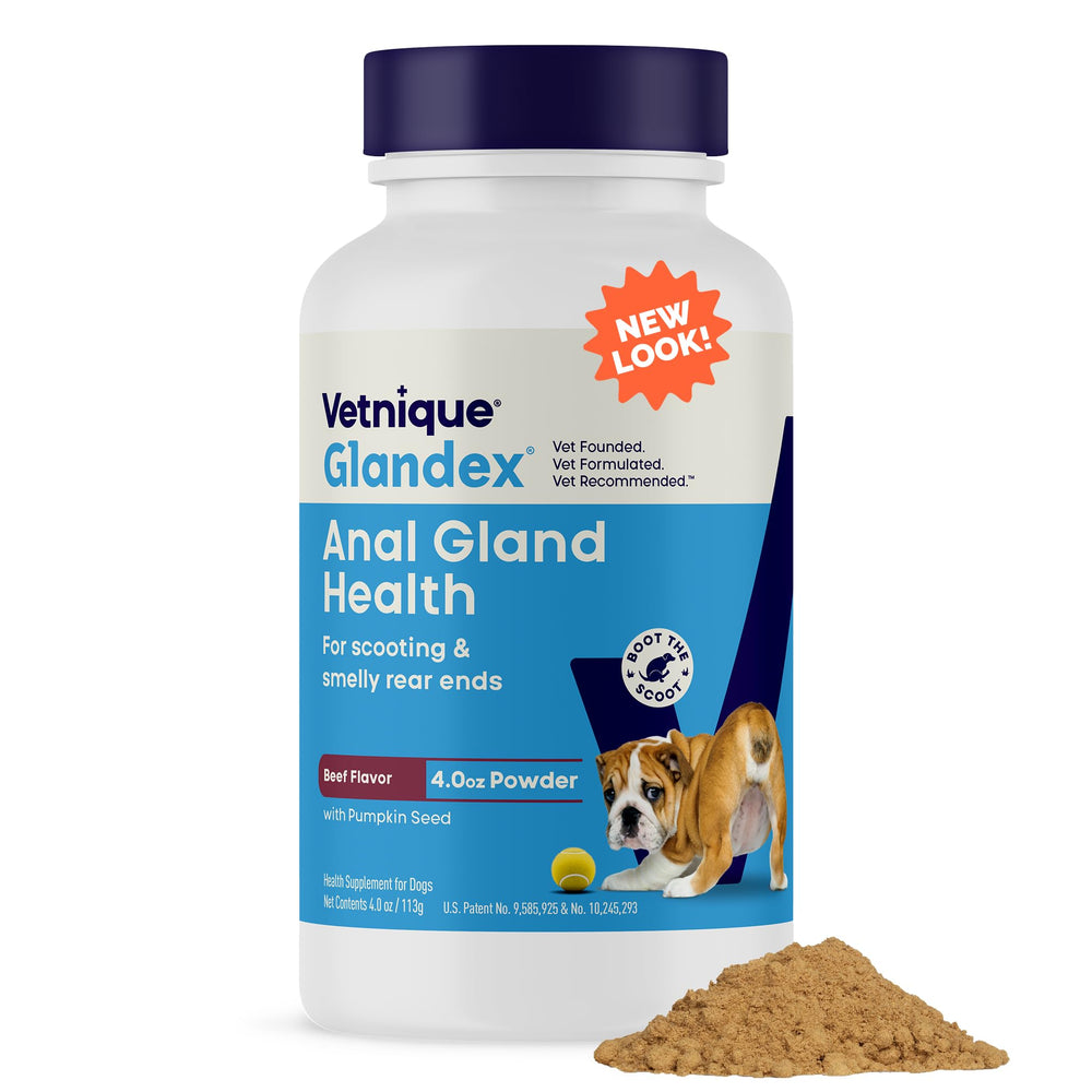 Glandex de Vetnique: polvo para perros sobre alimento que apoya digestión