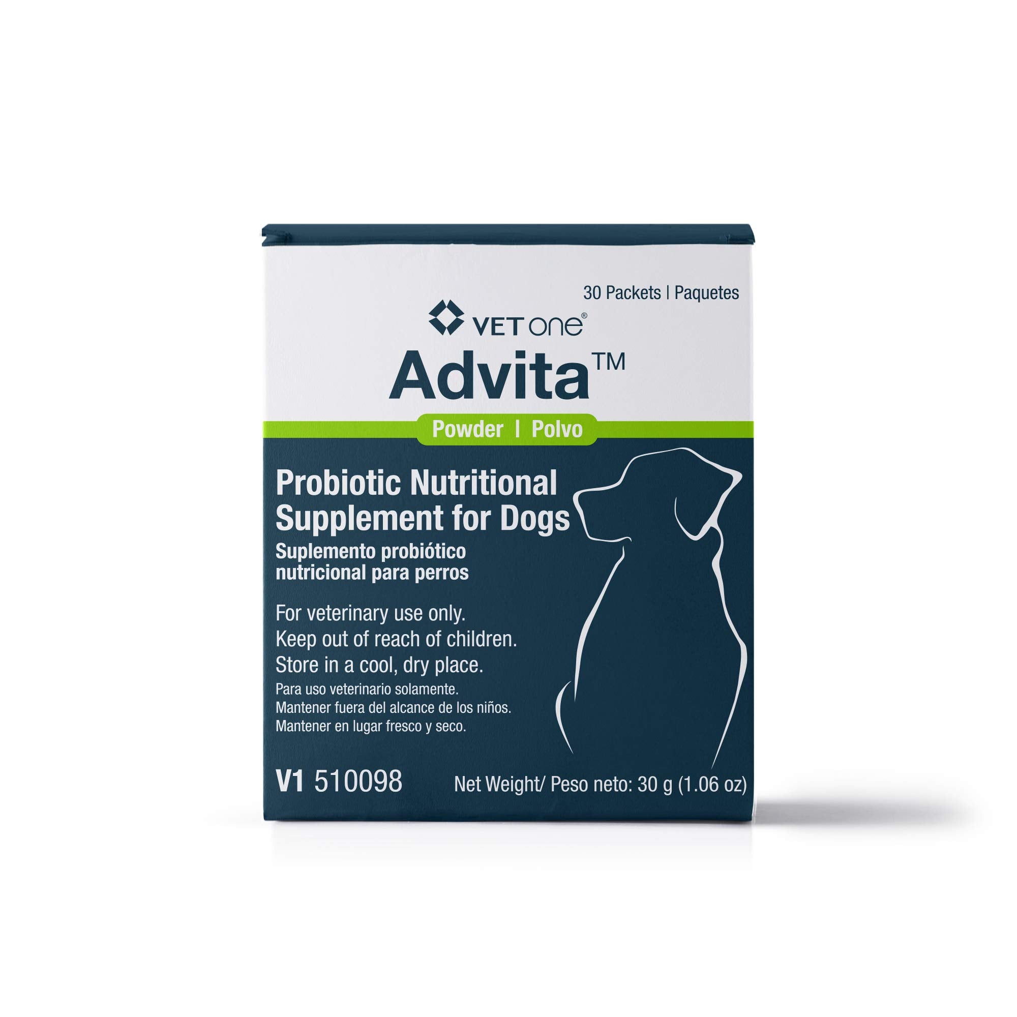Vet One Advita en botella, suplemento probiótico para perros, apoyo digestivo diario.