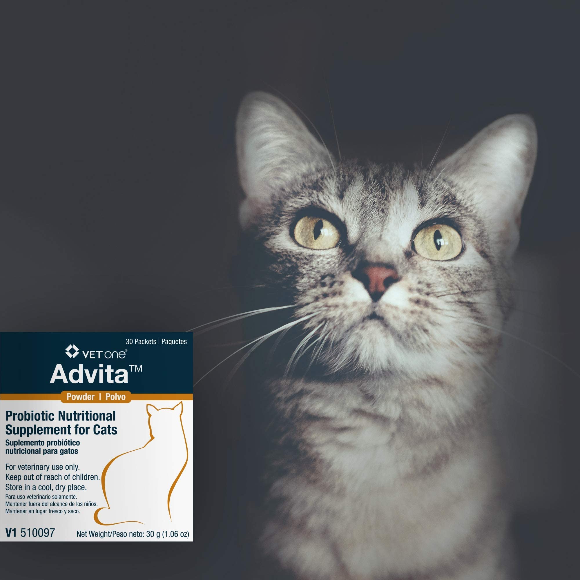 Mezcla Advita en la comida de gatos, uso diario fácil.