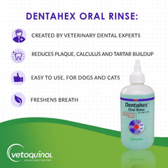 Aplicación spray de Dentahex para higiene bucal de mascotas, cómodo y rápido