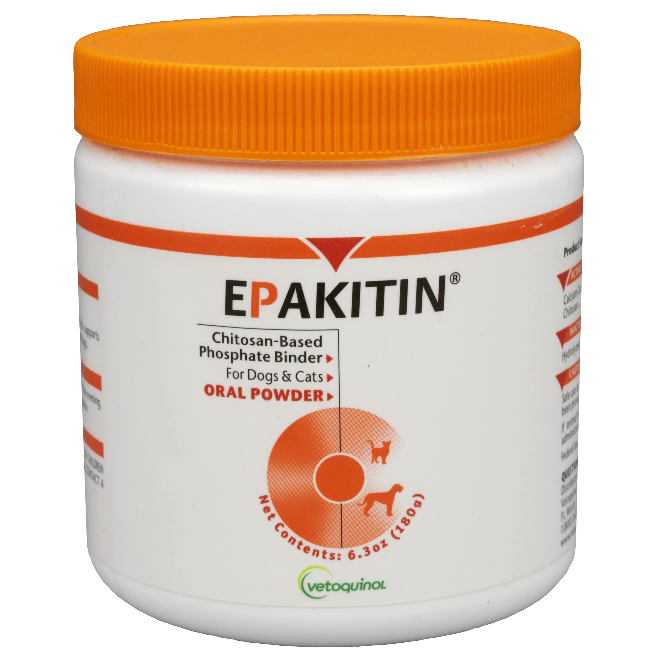 Frasco de Vetoquinol Epakitin de 180 g, facilita la administración diaria.