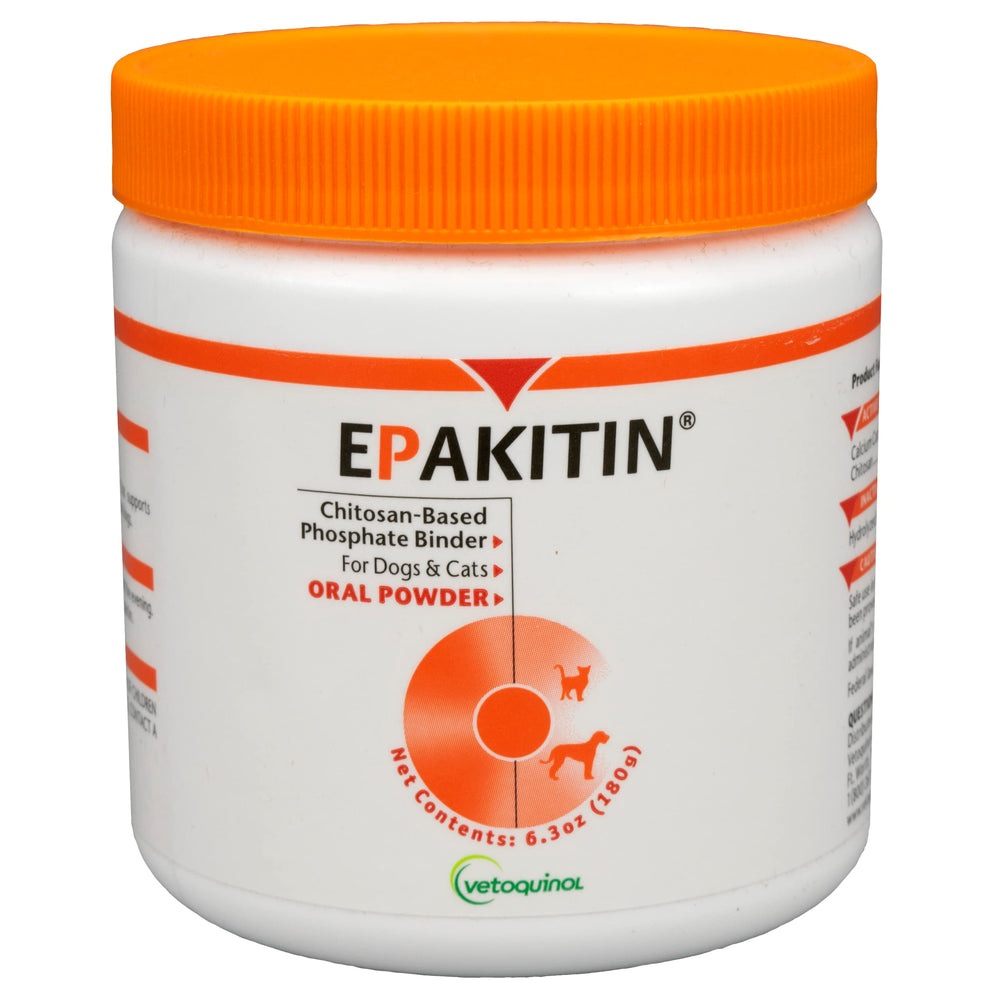 Frasco de Vetoquinol Epakitin de 180 g, facilita la administración diaria.