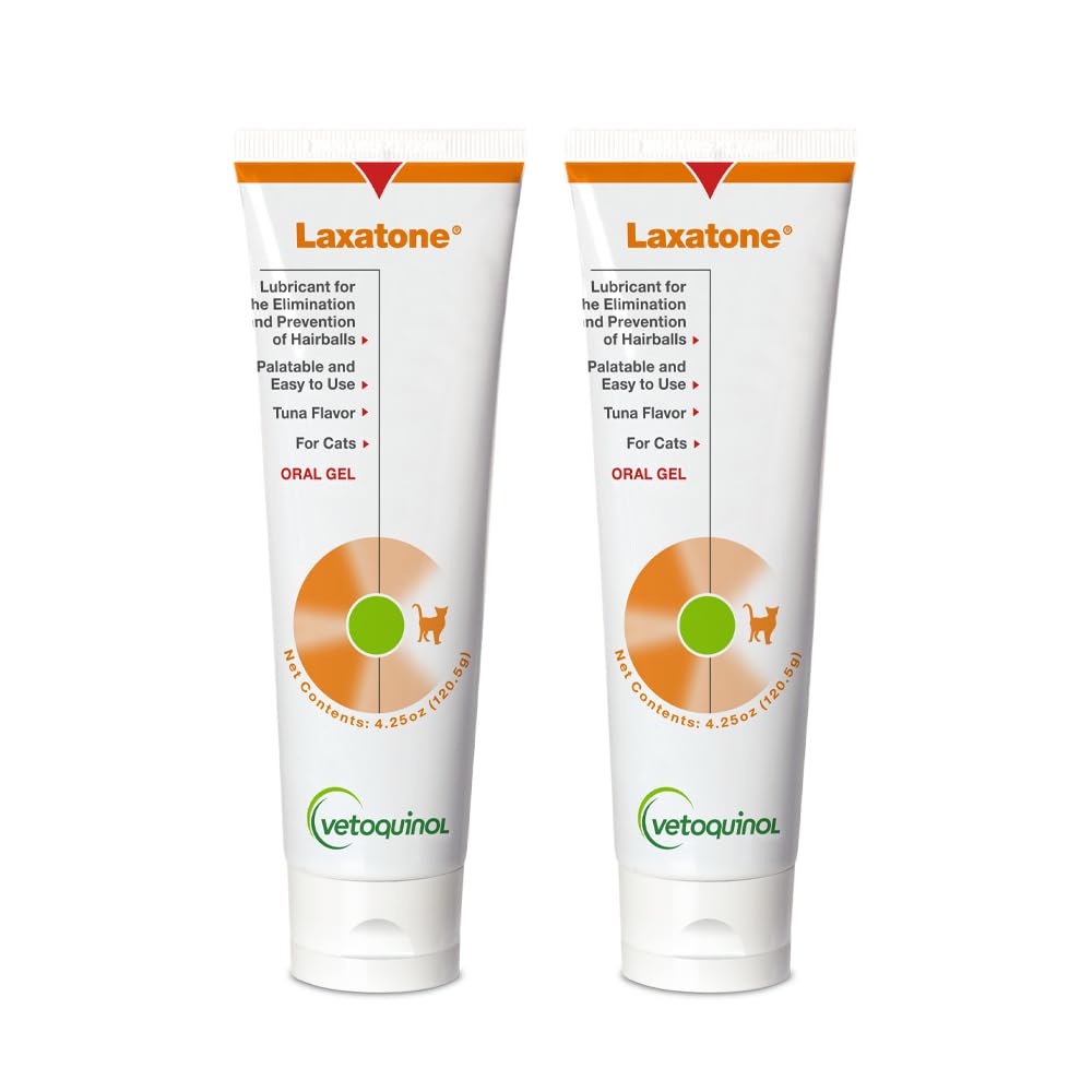 Vetoquinol Laxatone gel oral para gatos, sabor atún, presentación de 4,25 onzas y dos paquetes.