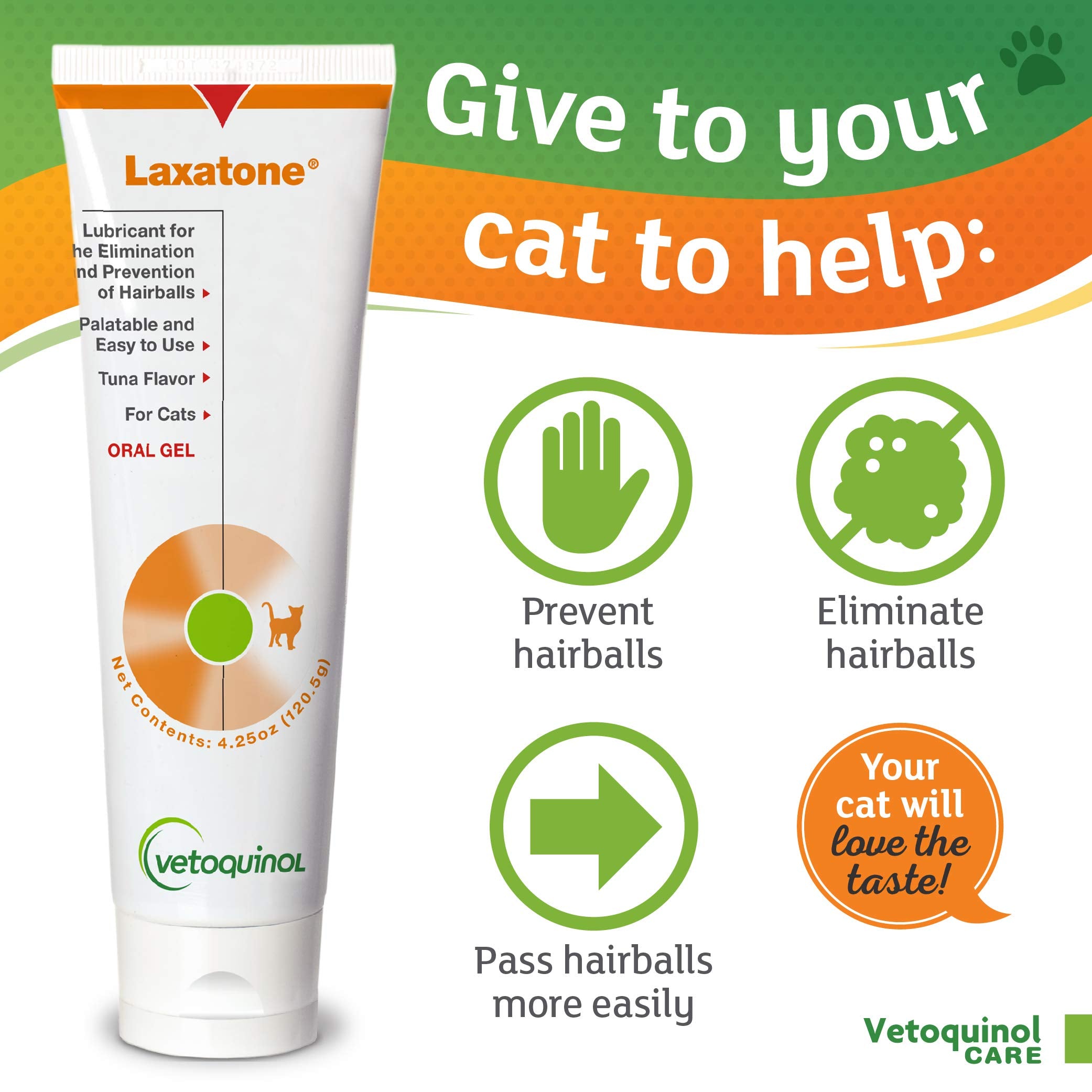 Presentación de tres envases Laxatone, sabor atún para gatos.