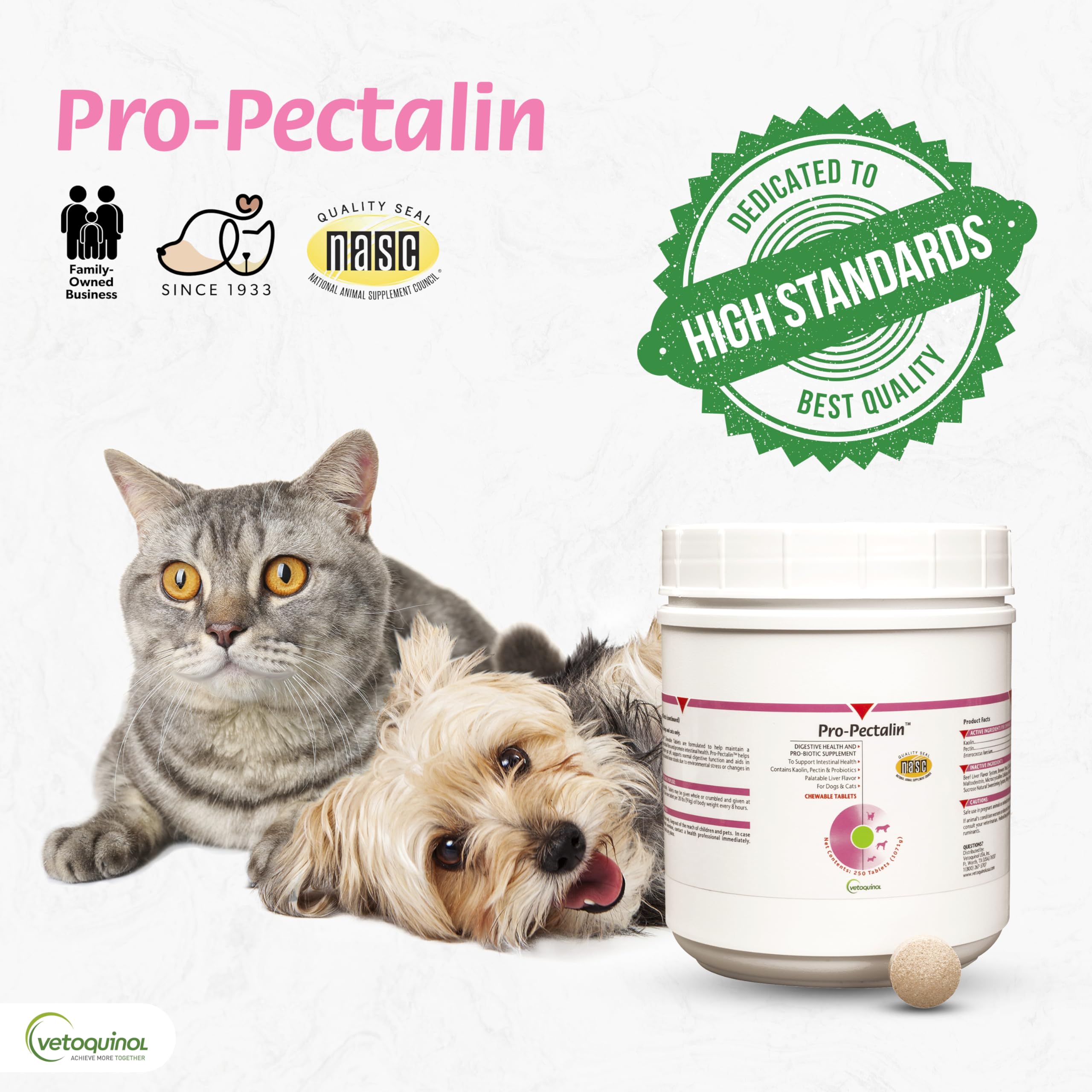 Pro-Pectalin para perros y gatos, tabletas masticables para facilitar la toma.