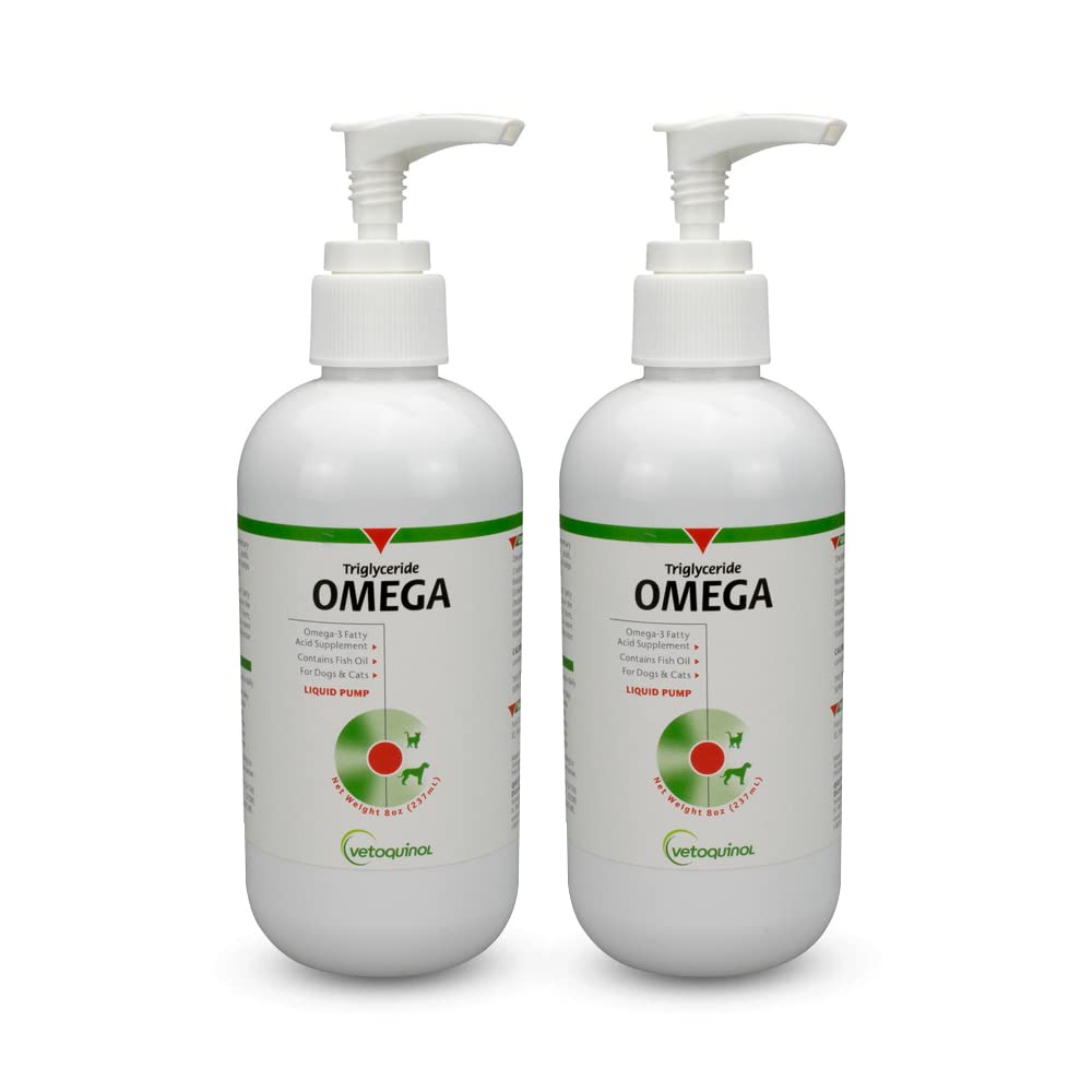 Vetoquinol Triglyceride Líquido Omega-3 en botella para piel y pelaje saludables.