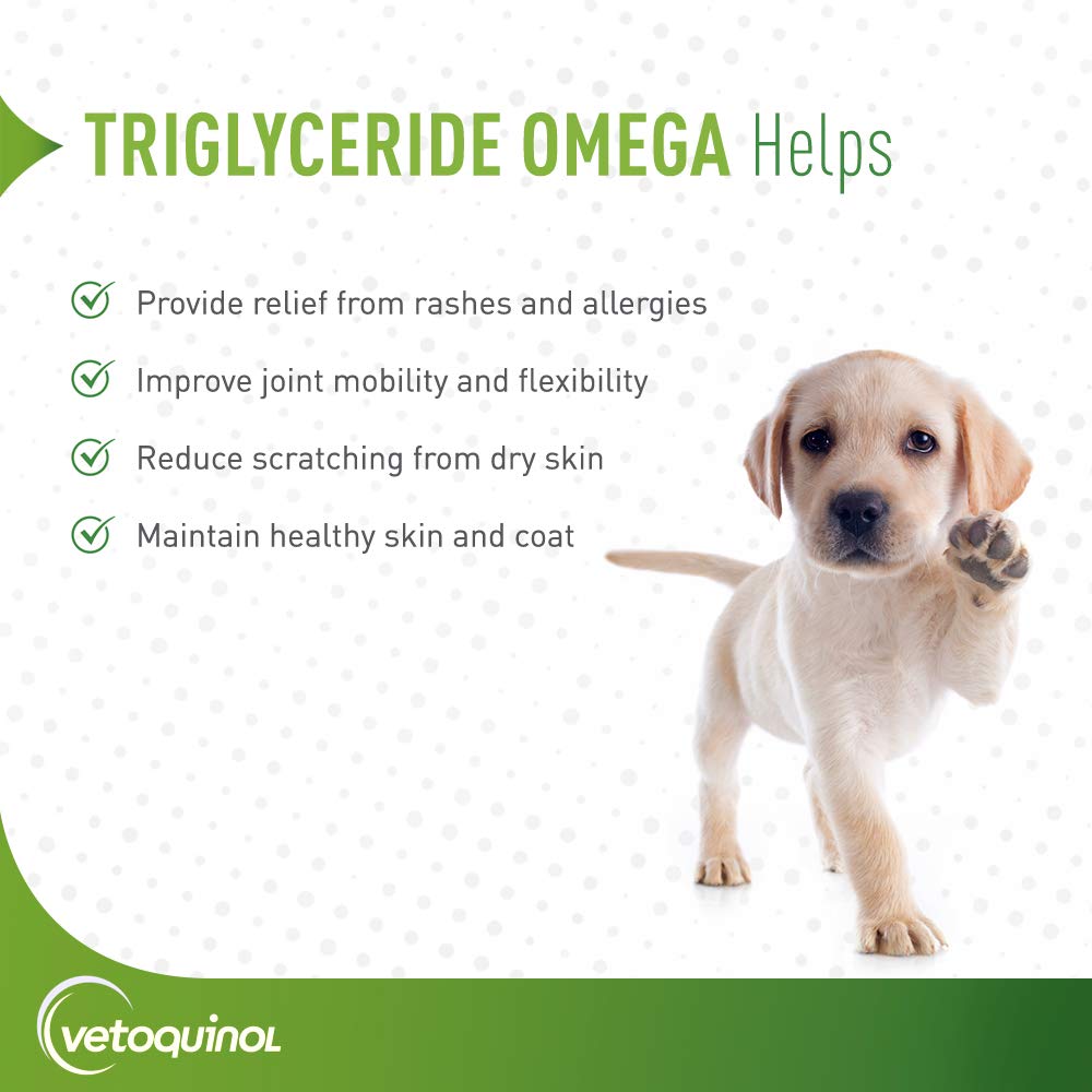 Vetoquinol Triglyceride Líquido Omega-3 con dispensador sin desorden para dosis diarias.