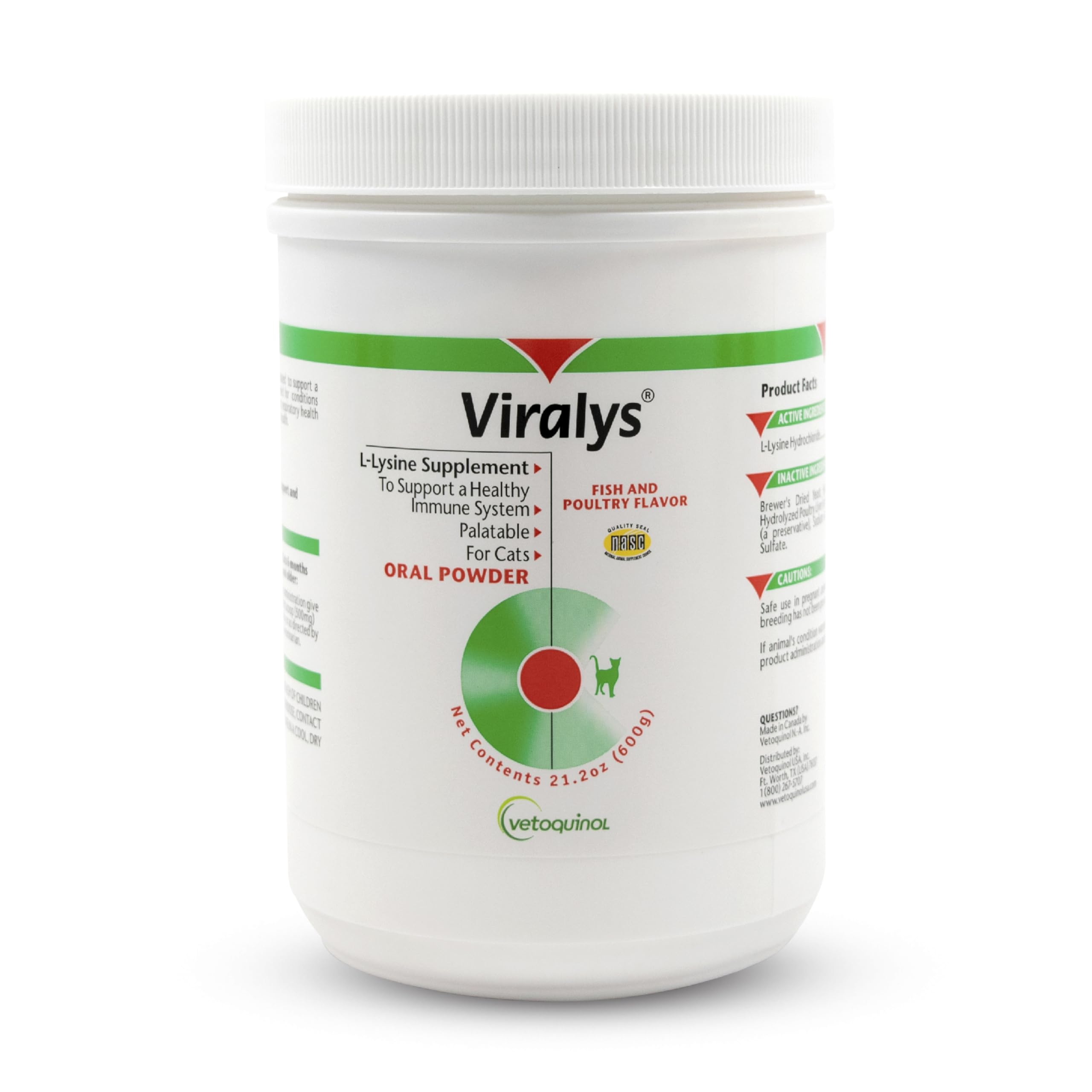 Vetoquinol Viralys: bote de polvo sabor pescado para gatos, apoyo ocular.