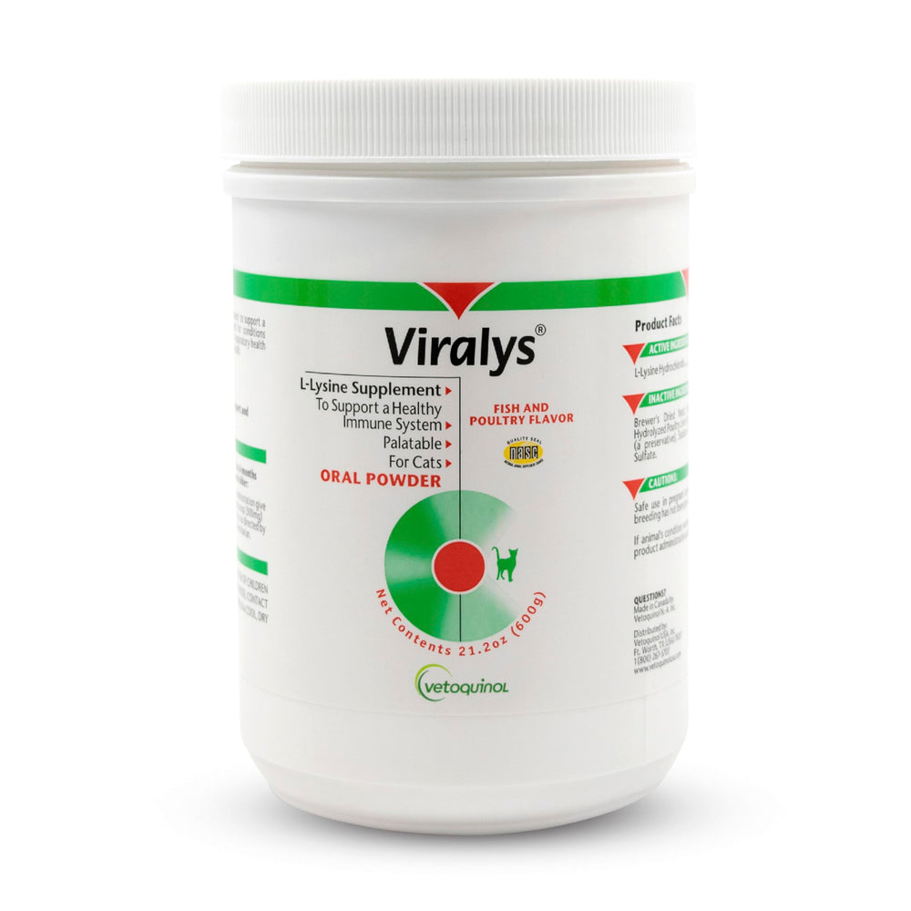 Vetoquinol Viralys: bote de polvo sabor pescado para gatos, apoyo ocular.