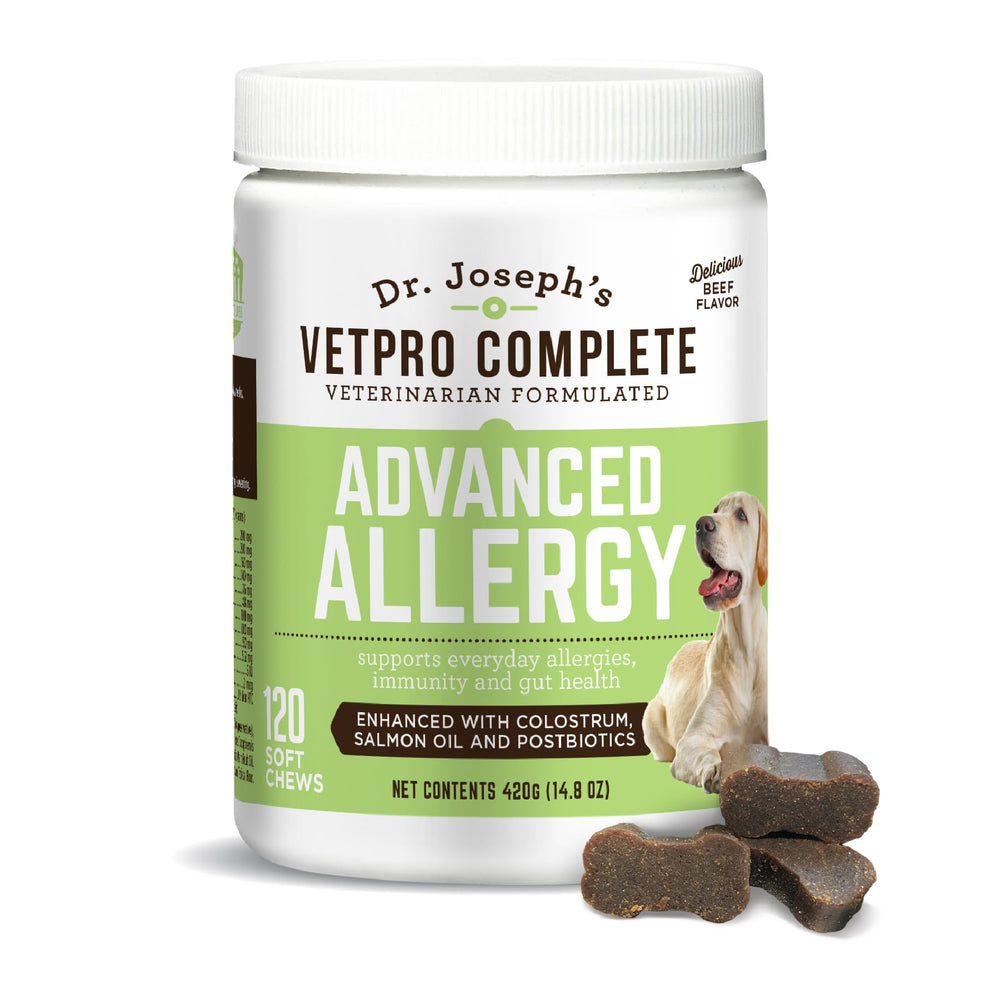 VetPro Complete: botella de suplemento avanzado para alergias en perros para uso diario