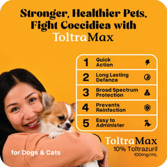 Vetr Toltramax polvo se mezcla con alimento, dosificación sencilla.