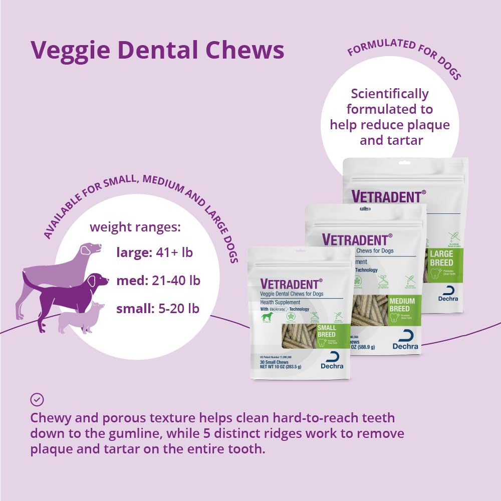 Vetradent – limpieza de dientes en perros pequeños con masticables de textura porosa.