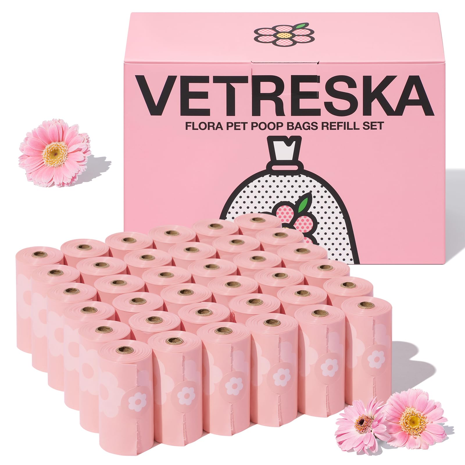 Bolsas Vetreska lavanda en empaque para caminatas limpias.
