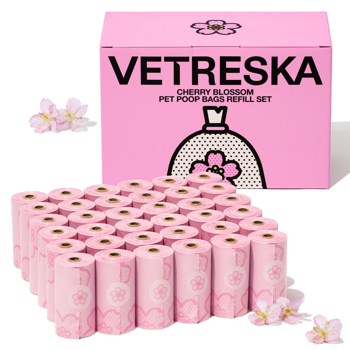 Vetreska bolsas para desechos de perros con diseño de cerezo, a prueba de fugas