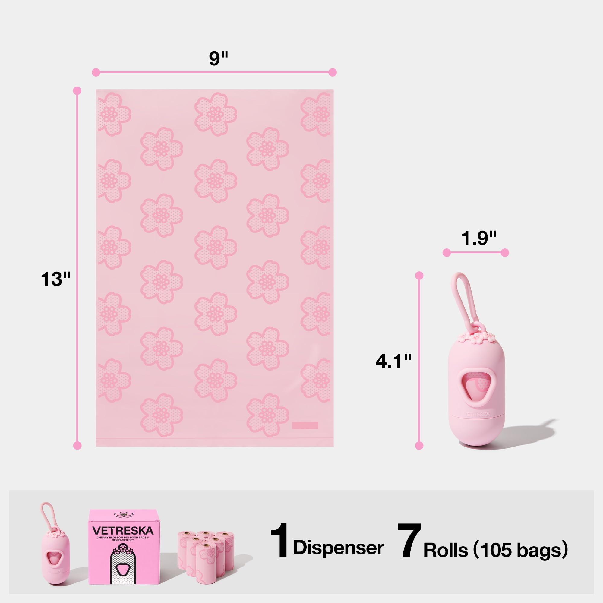 Porta-bolsas con capacidad para 105 bolsas.