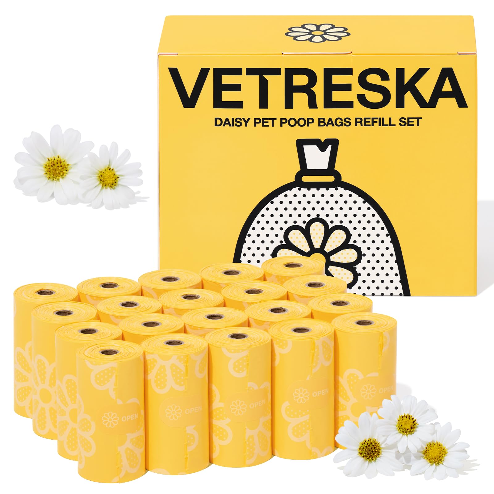 Bolsas para excremento de perro VETRESKA con aroma margarita y tamaño 13x9.