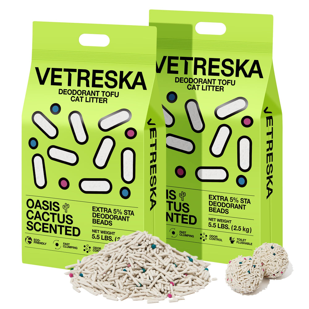 Vetreska arena para gatos de origen vegetal, ingredientes vegetales seguros.