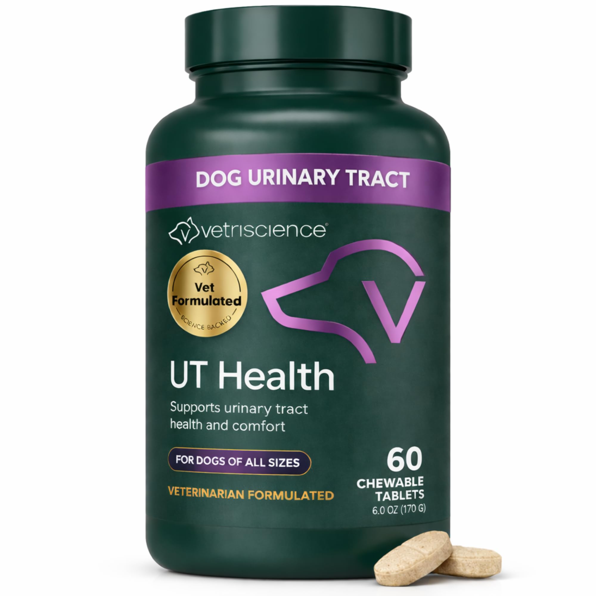 VetriScience UT Health, botella frontal, para apoyar la salud urinaria de forma rápida.