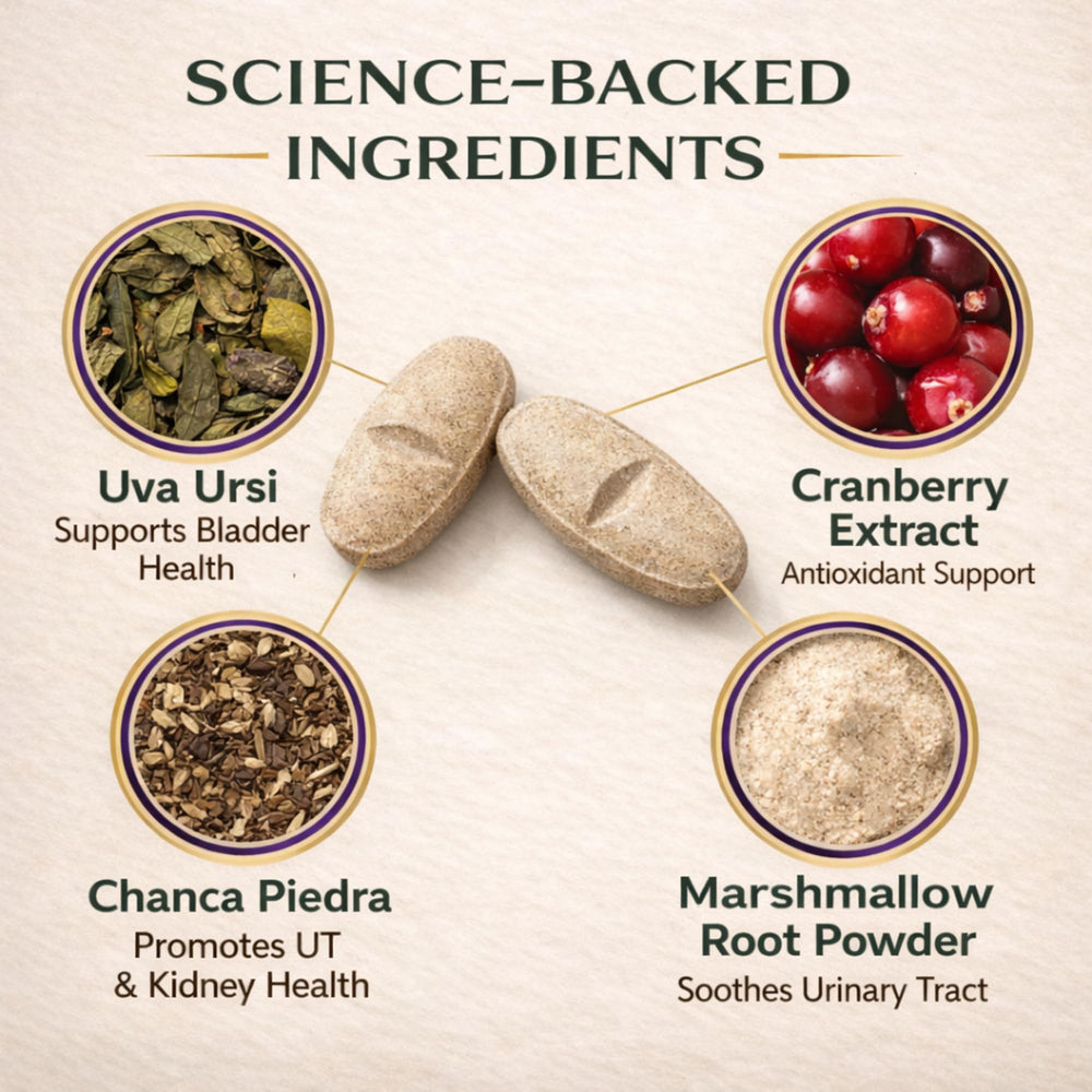 Etiqueta de ingredientes de VetriScience UT Health muestra arándano, Uva Ursi y Chanca Piedra.