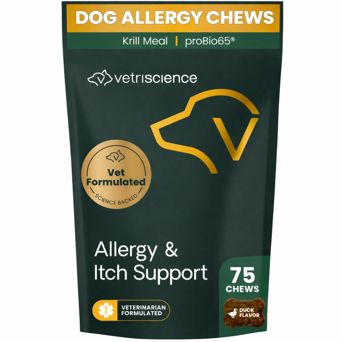 VetriScience Apoyo para Alergias y Picor para perros, masticables con sabor a pato
