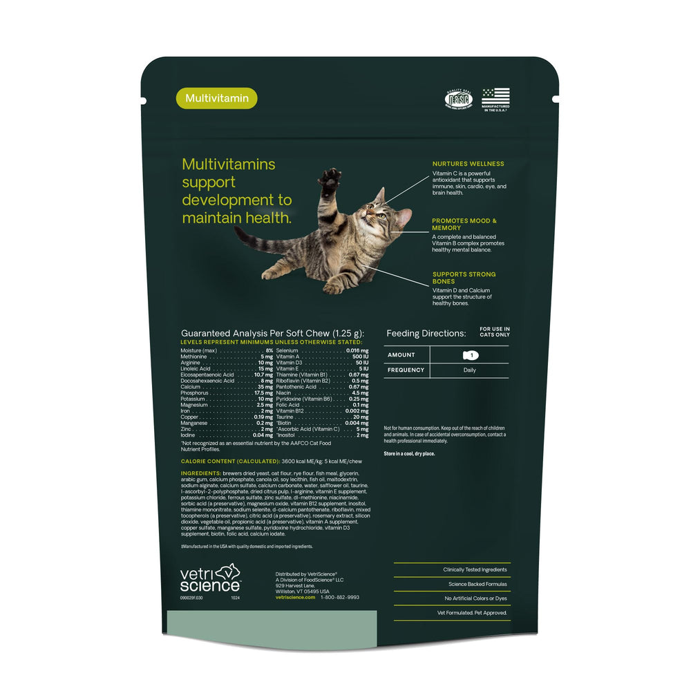 Gato activo y saludable con VetriScience Nu Cat, apoyo a la energía diaria.