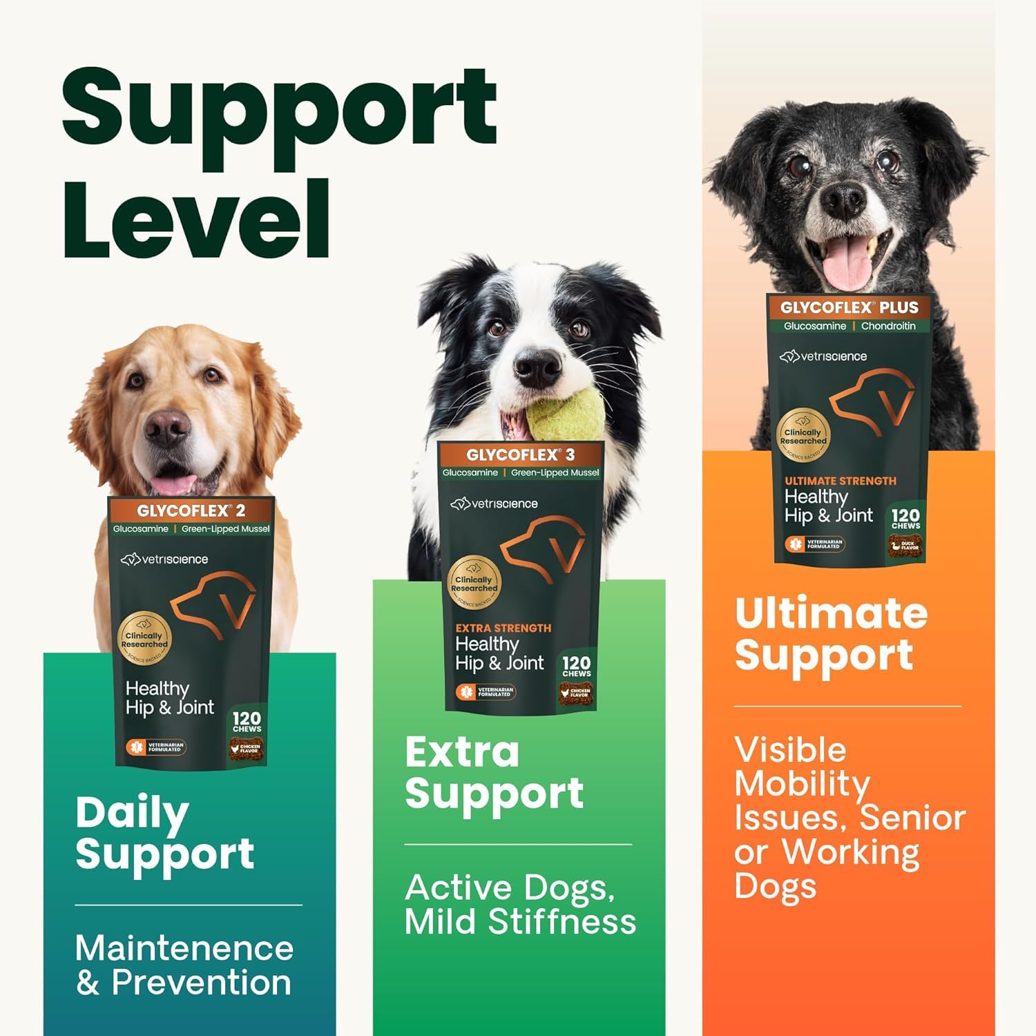 GlycoFlex 3: detalle de tabletas con textura crujiente para perros.