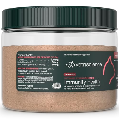 VetriScience Lisina Inmunidad polvo para gatos, cuchara medidora para dosis diaria cómoda.