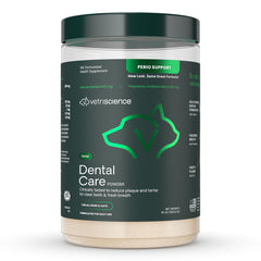 VETRISCIENCE polvado dental en bote para perros y gatos, mejora la higiene diaria.